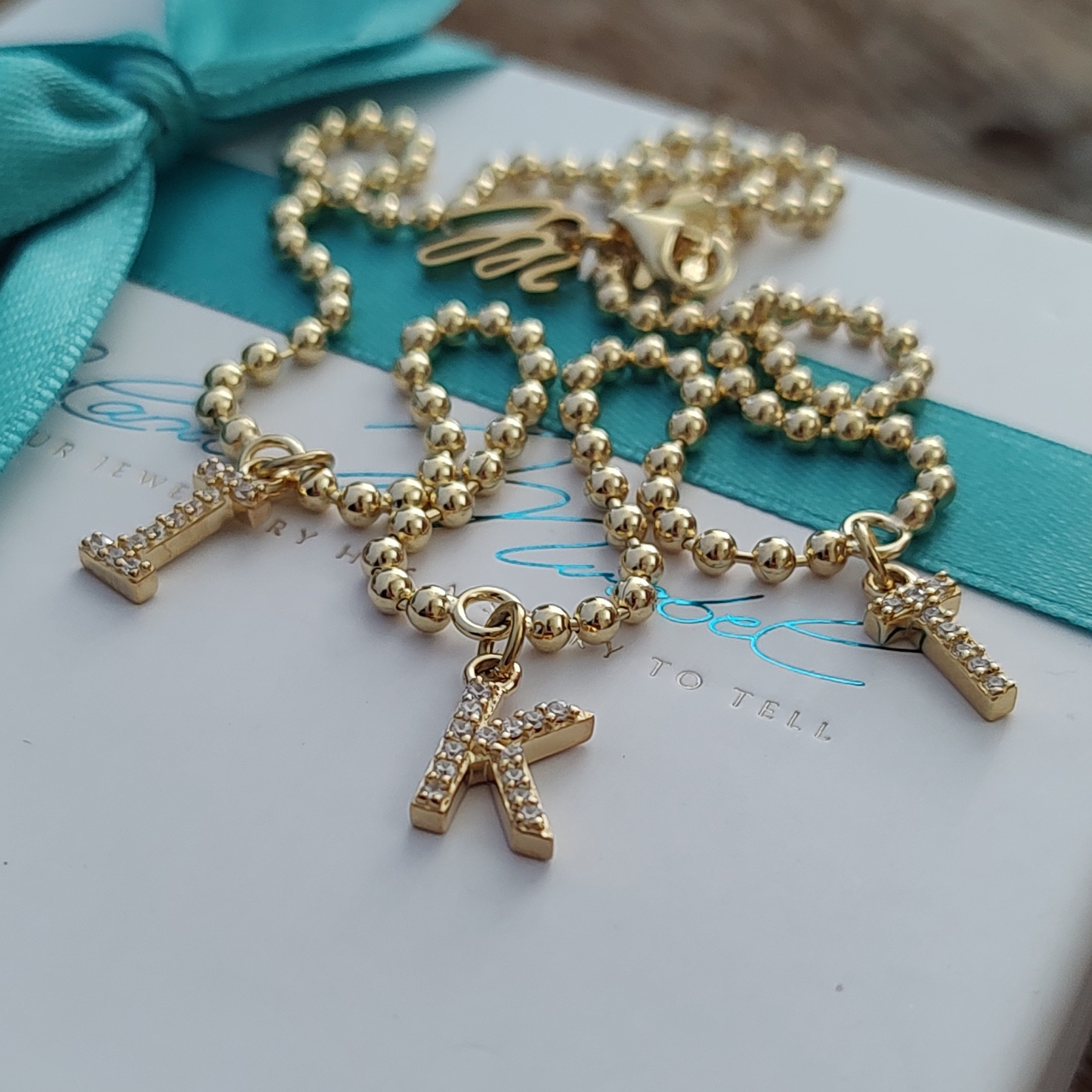 Buchstaben Kette mit 3 Initialen, Kette Gold mit 3 Buchstaben