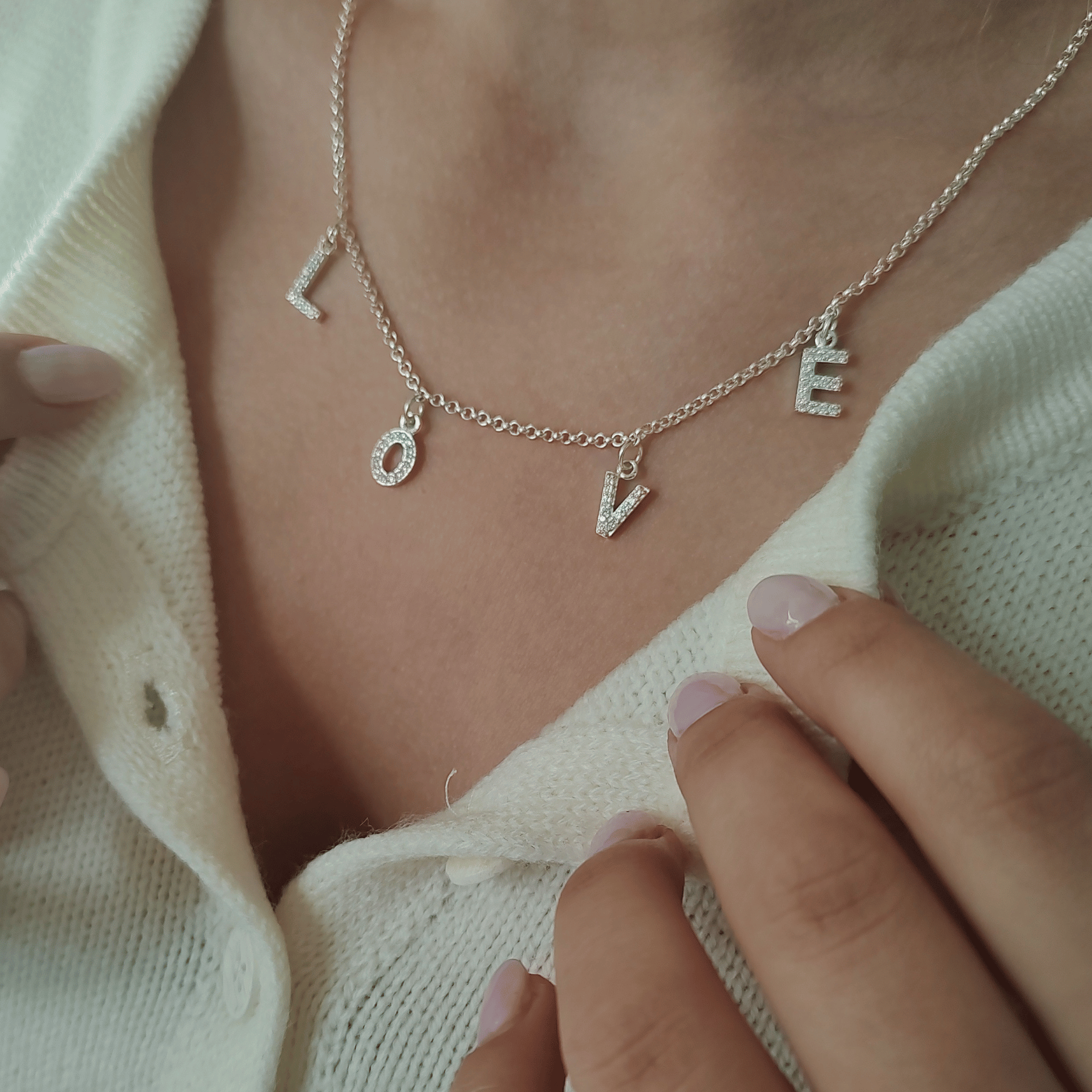 Buchstabe Kette gold mit 4 Initialien, Kette mit 4 Buchstaben, Familienkette mit Buchstaben Kinder