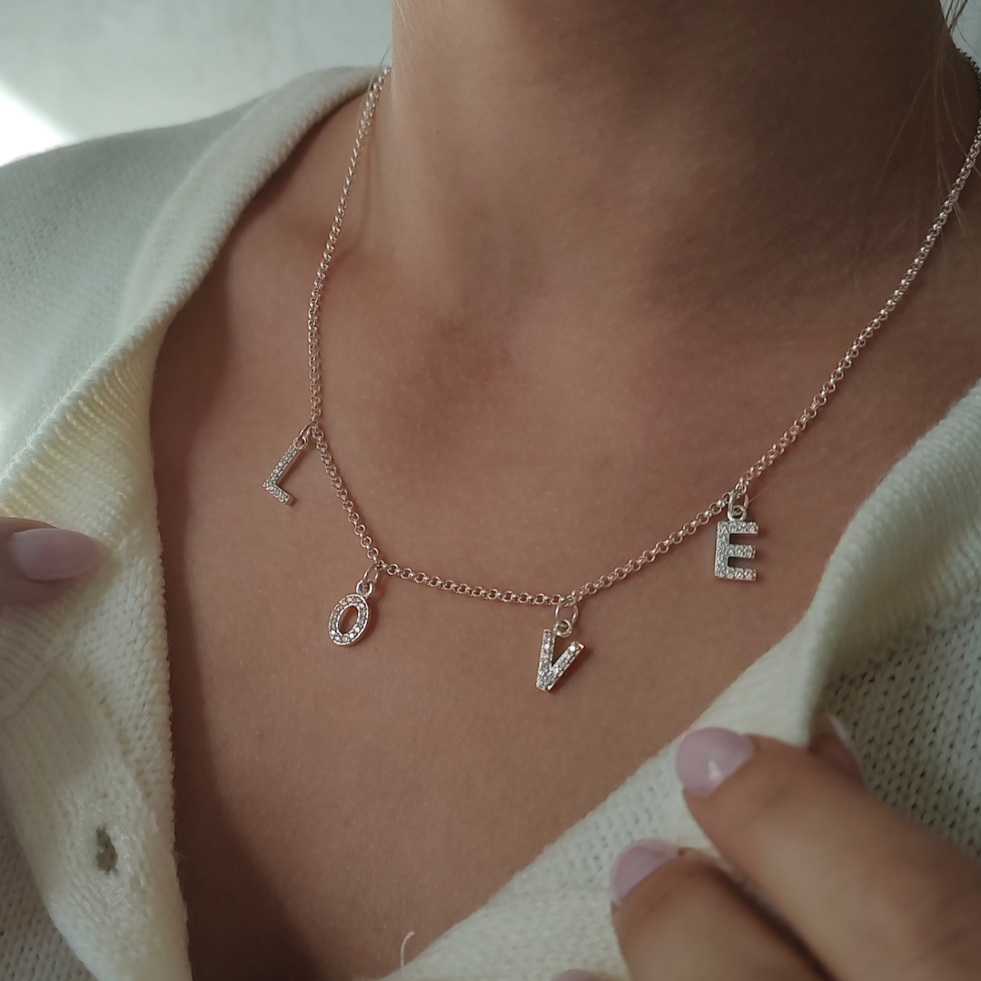 Buchstabe Kette gold mit 4 Initialien, Goldkette mit 4 Buchstaben, Familienkette