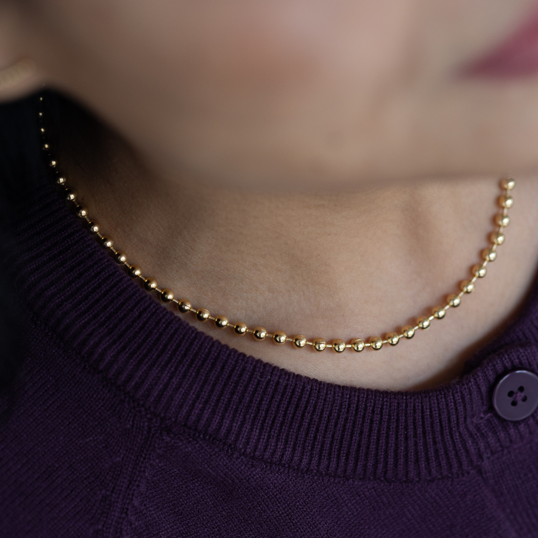 Kugelkette gold für damen, goldene perlenkette, fette kette, layering kette gold für mehrreihige ketten, goldketten für damen