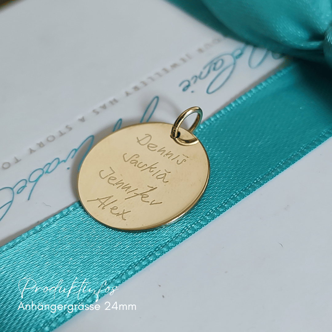 Gravur Anhänger Echtgold (in Grösse Deiner Wahl)