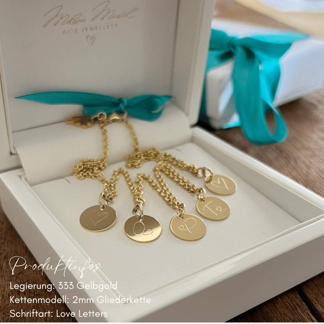 Familienkette gold, Familienkette echt gold, familienkette 585 Gold, familienkette 333 gold, kette mit namen kinder, kette für mütter mit buchstaben