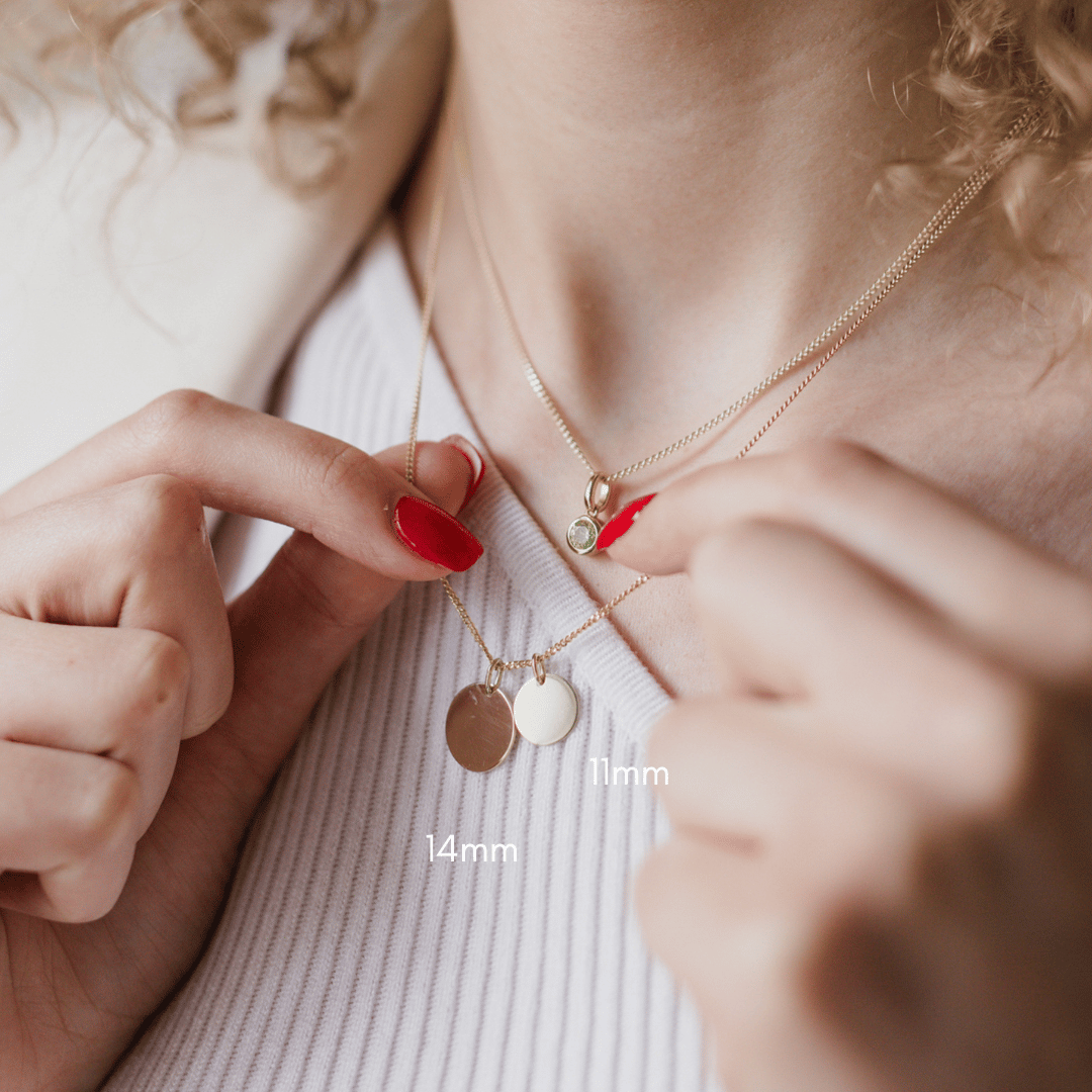 gold kette mit runden gravur plättchen, plättchen anhänger für halskette einzeln bestellen