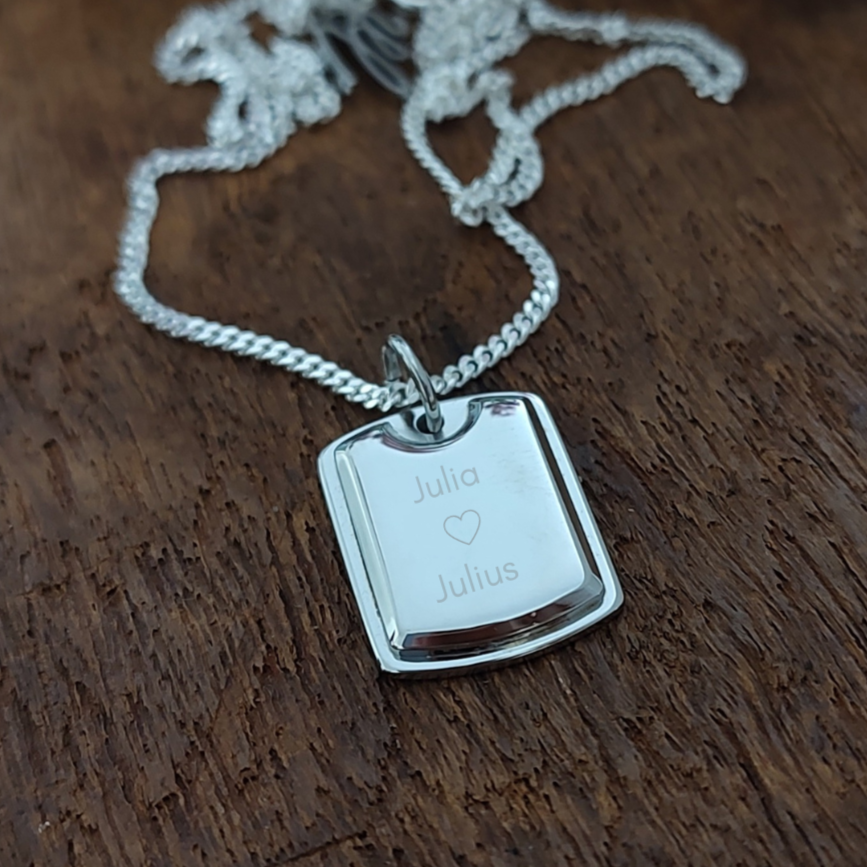 Herren Kette Dog Tag Anhänger, Dog Tag Kette für Männer, Männer Halskette mit Gravur Plakette, Herren Kette mit rechteckigen Gravur Anhänger, Silber Kette Männer mit Gravur, Geschenk für papa, Schmuck Herren, Papa Kette mit Gravur