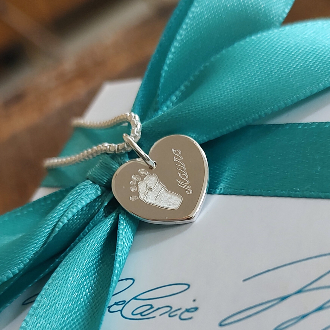 Baby Fussabdruck kette in Echt Silber, halskette mit Anhänger herz form mit fuss abdruck baby, halskette für mama zur geburt, namenskette mit baby geburtsdaten