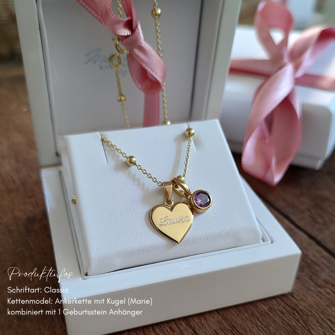 goldkette personalisiert, halskette 333 Gold, namenskette Gold, Herz Kette Echt Gold, Halskette Damen Echtgold, Kette 333 Gold mit gravur, Halskette Gold mit Herz Anhänger