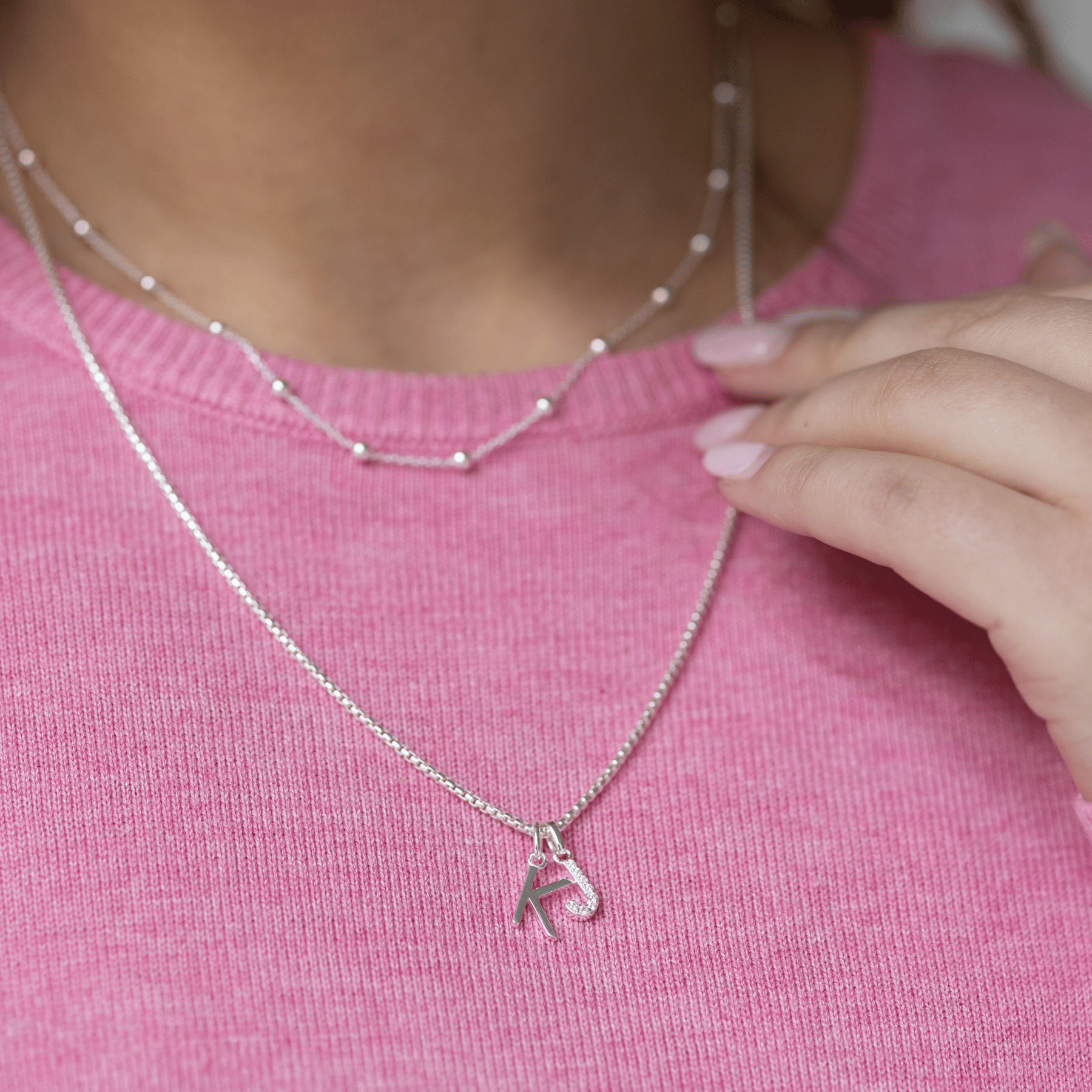 buchstaben Kette silber, initialen kette mit 2 buchstaben anhänger, halskette mit anfangsbuchstaben, kette für mama mit 2 Kinder