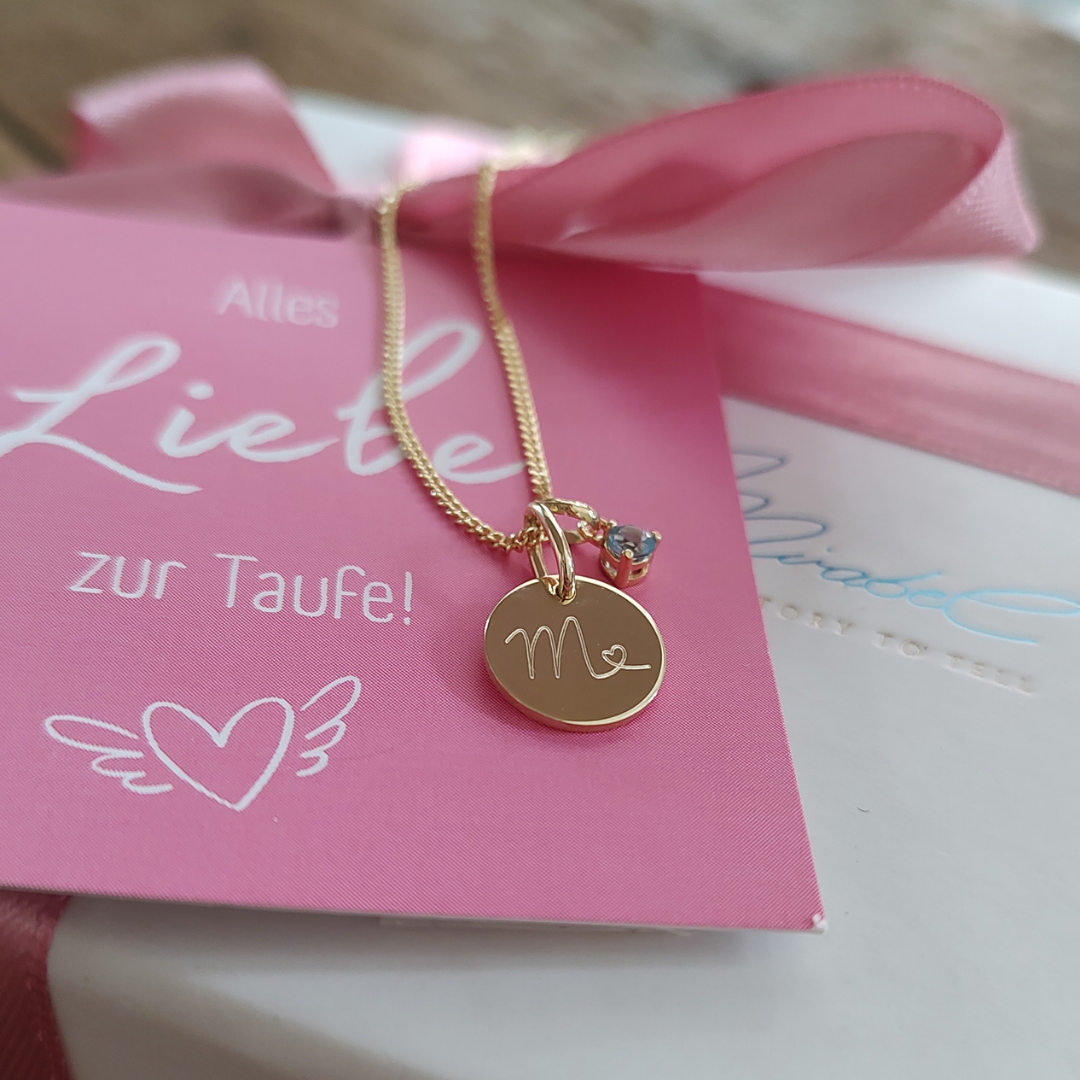 LULU Echtgold Kette für Mädchen mit Geburtsstein Anhänger | 333-585 Gold