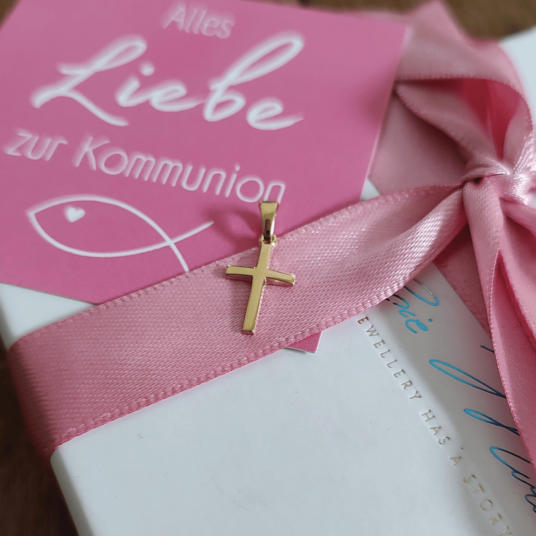 kreuz kette gold taufe mädchen und junge, kreuz gold von paten als geschenk zur taufe und erstkommunion, kreuz anhänger für kette, kleines kreuz gold silber für junge zur taufe