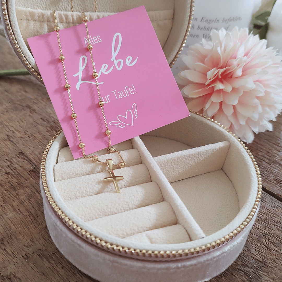 geschenk zur Taufe und Erstkommunion für mädchen, Kette mit Kreuz anhänger gold, kleines zartes Kreuz an Kette als geschenk von paten, Kette Mädchen 585 Gelbgold mit Kreuz
personalisierter Taufschmuck baby und mädchen
Kreuz Kette echtes gold 585 für mädchen
Taufkette 585 Gold 14 Karat gold
Taufkette Baby aus echten Gold 585
kette für baby 585 Gold