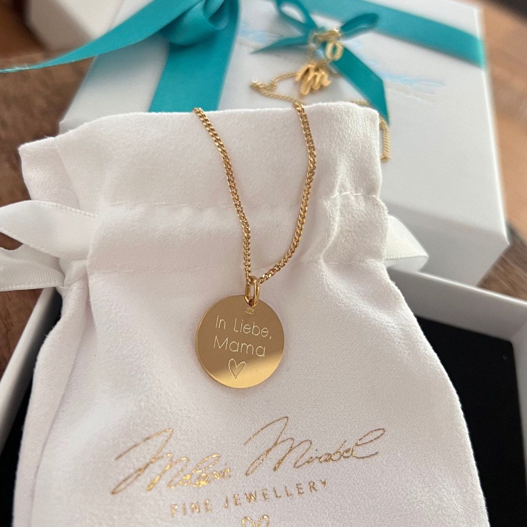 Goldkette Damen, Namenskette mit Gravur, Gold kette mit Gravur Anhänger, Plättchen Kette gold mit Gravur, Kette für Mama, Halskette personalisiert mit runder anhänger, personalisierte Kette mit Gravur Plättchen, Halskette mit design eigene Vorstellungen