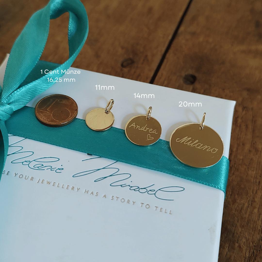 anhänger gold 585, anhänger gold 750, schmuck anhänger rund mit Gravur für goldkette damen, ketten anhänger einzeln bestellen, ketten anhänger einzeln bestellen