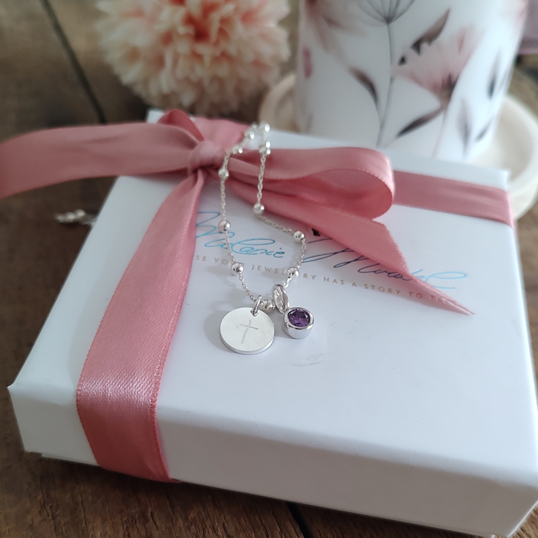 Taufkette Mädchen, Kette für Mädchen Silber, Kette personalisiert mit Gravur zur Taufe und Kommunion, Schmuck zur Kommunion mädchen, Geburtsstein Kette mädchen, Kette mit Geburtsstein