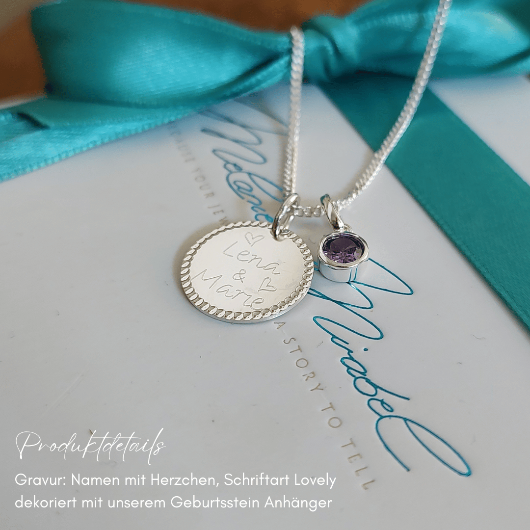 geburtsstein kette, kette personalisiert, namenskette silber mit gravur anhänger, plättchen kette mit gravur