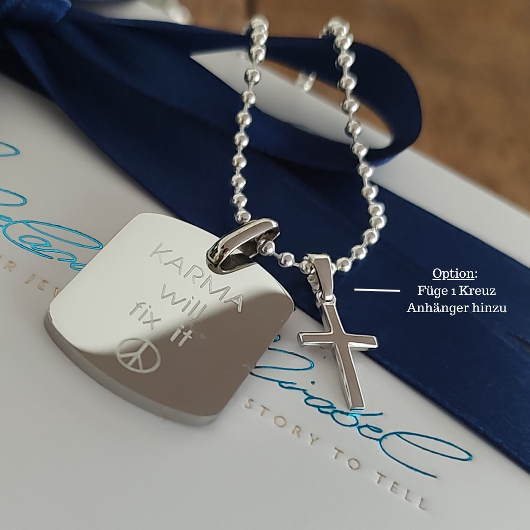 Dog Tag Kette Männer, Herren Kette Dog Tag Anhänger, Silberkette Männer, Kreuz kette für herren, Kette personalisiert Herren, Männer Schmuck mit Gravur, Herren Ketten elegant