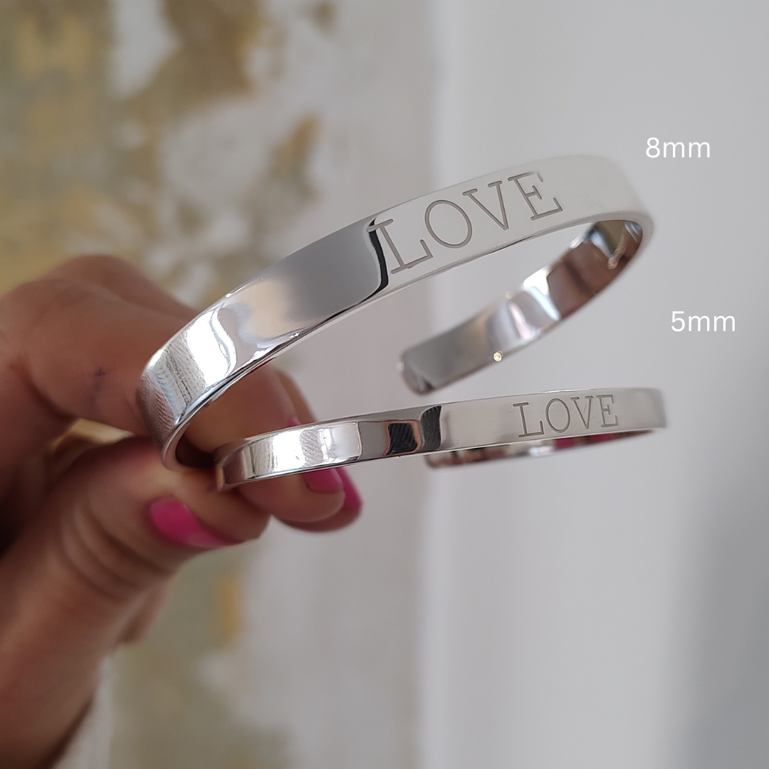 Silber Armreif mit Gravur, Armreif Echt Silber für Damen, Armreif mit Gravur für Damen, Armreif für Partner, Silber Armreif Partnerset