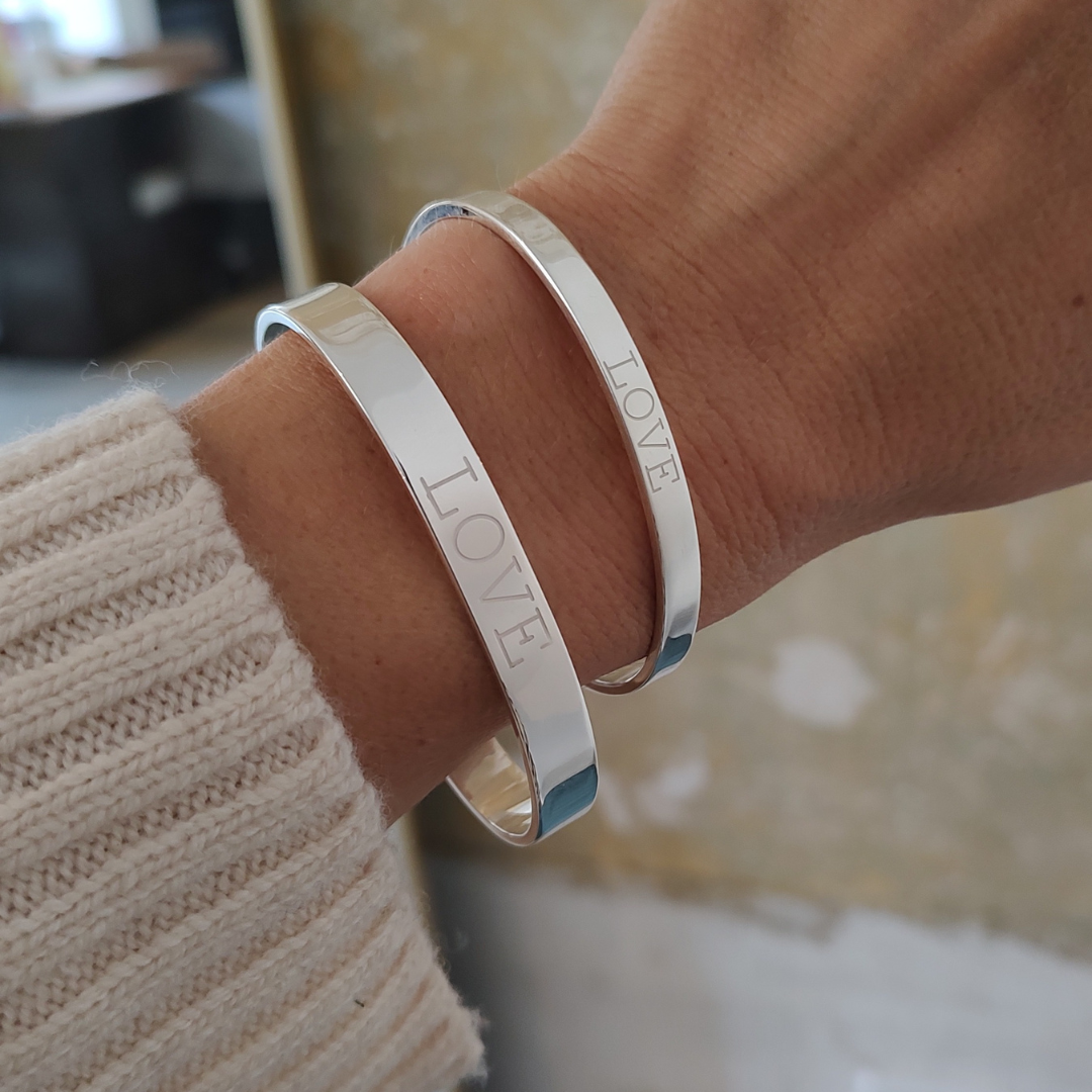 Silber Armreif mit Gravur, Armreif Echt Silber für Damen, Armreif mit Gravur für Damen, Armreif für Partner, Silber Armreif Partnerset