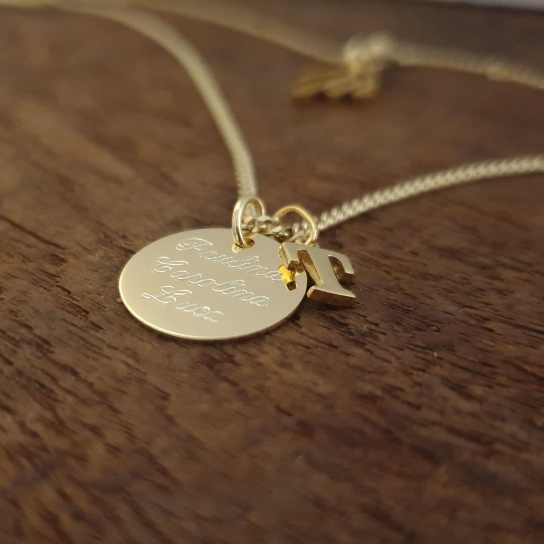 Goldkette mit Buchstabe 333 Gold, Buchstaben Kette Gold mit Gravur Plättchen, Kette mit Buchstabe 585 Gold mit Gravur Platte