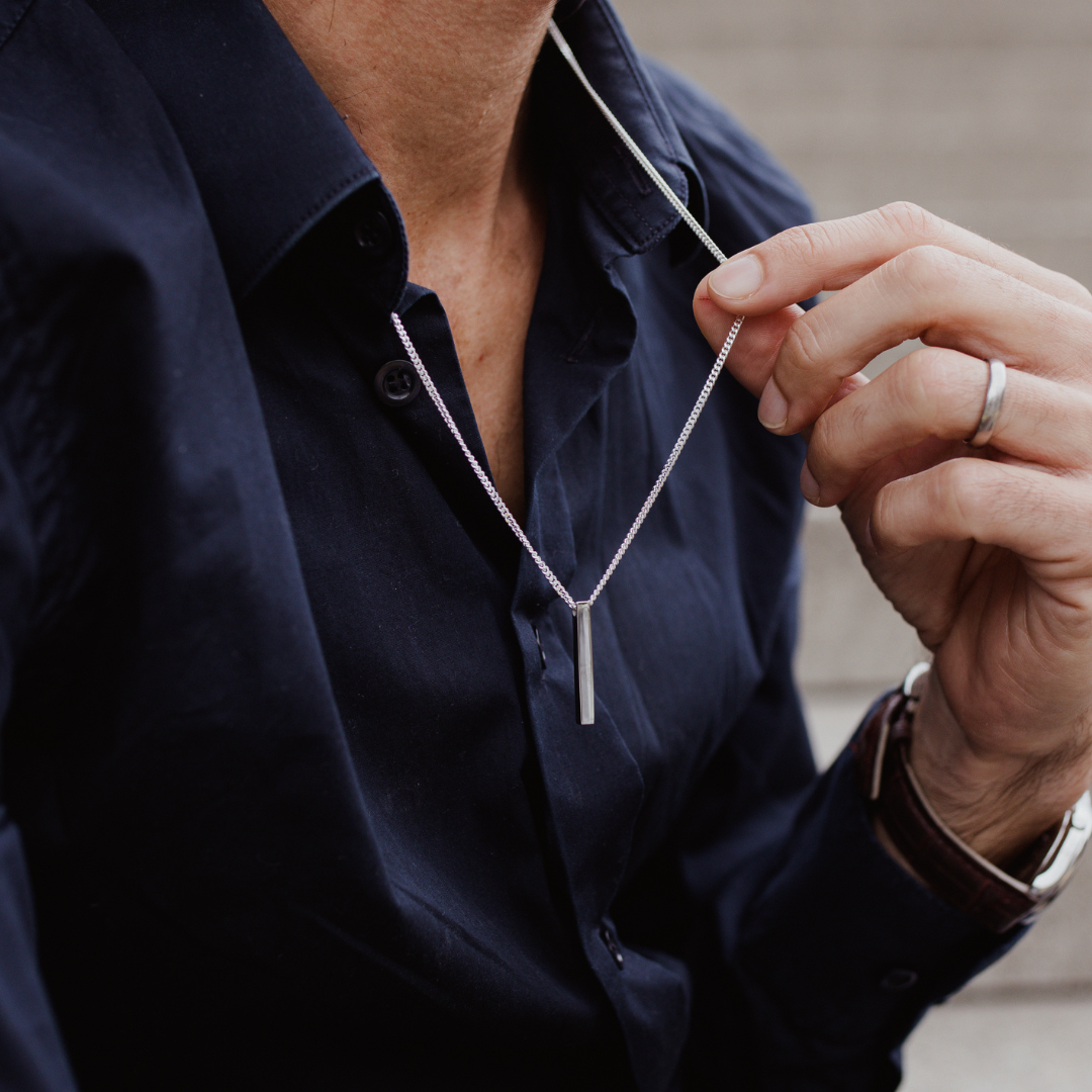 Herren Kette mit Gravur, Silberkette für Herren, Kette mit Gravur Barrren, Kette mit 3D Gravur Barren, Männer Kette mit vertikalen 3D Barren, Herren Schmuck mit Gravur