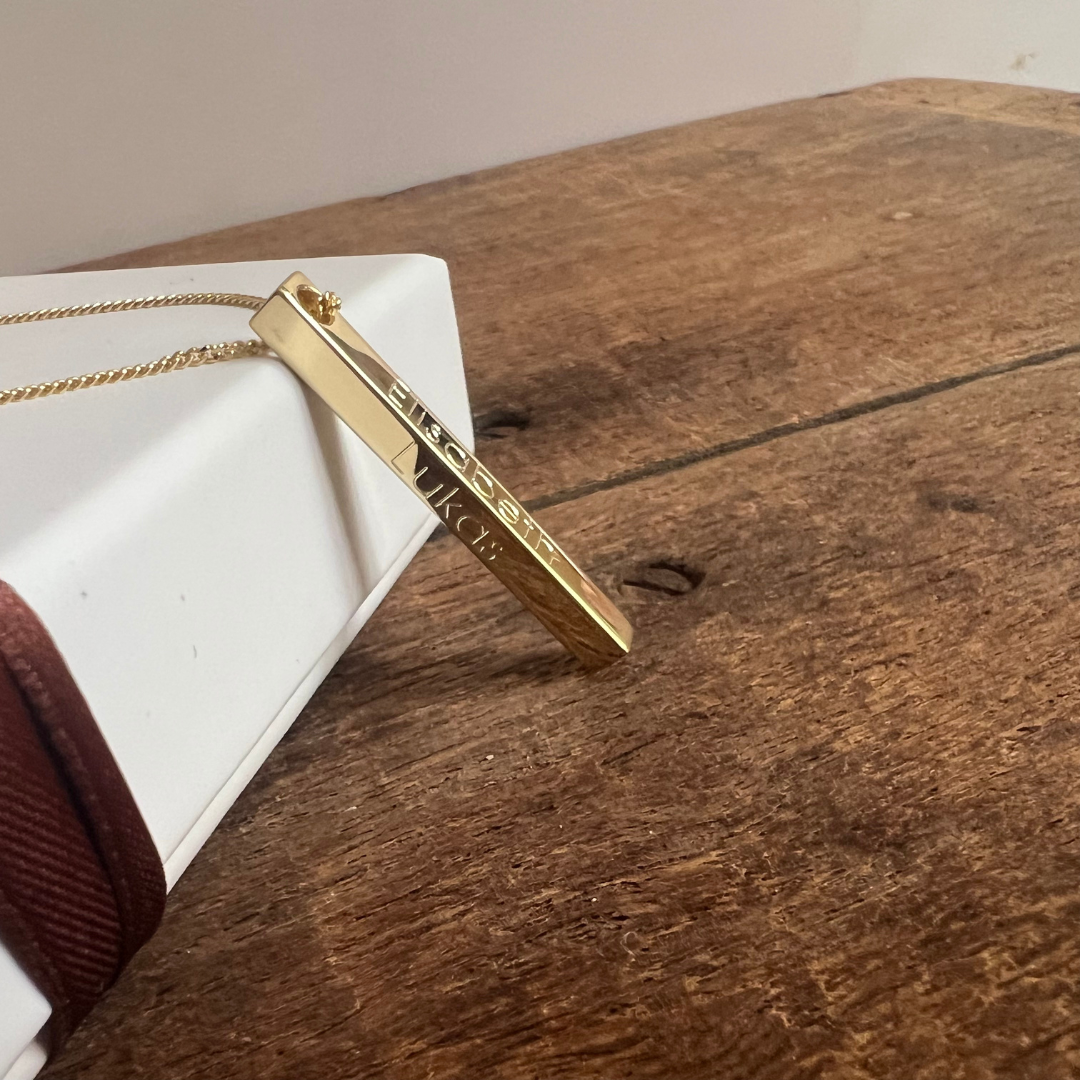 Herren Kette Gold mit Gravur, Barren Kette Herren, Männer Kette Gold mit Gravur, Goldkette für Männer, Geschenk zur Geburt für Papa