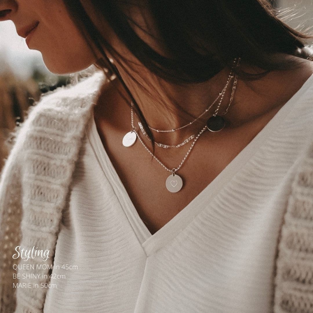 Familienkette mit Gravur Silber, Layering Ketten Silber, Familienkette mit 3 Gravur Plättchen