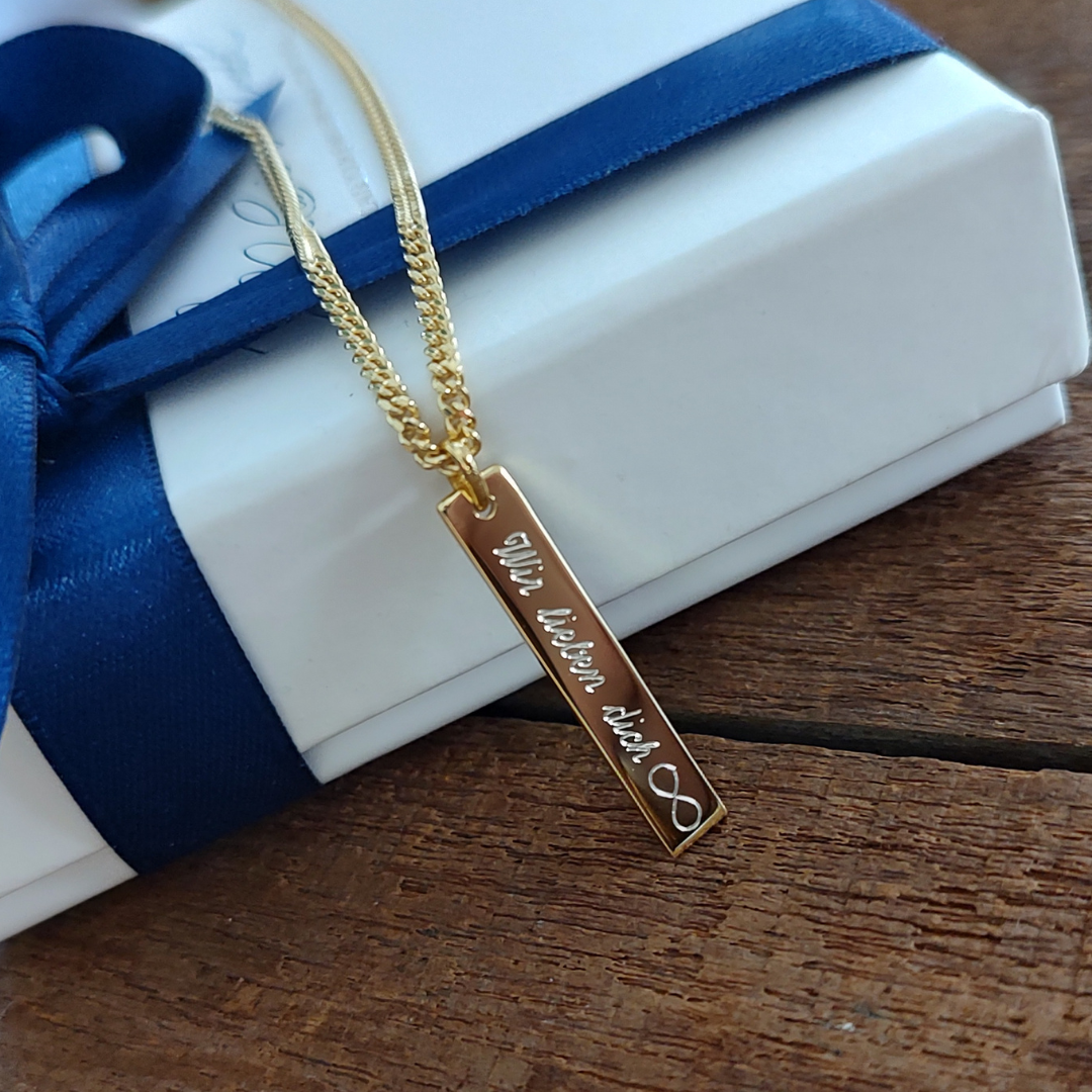 Halskette Männer, Halskette Herren mit Gravur, Goldkette Männer, Kette Gold mit Gravur, Barren Kette Gold Herren