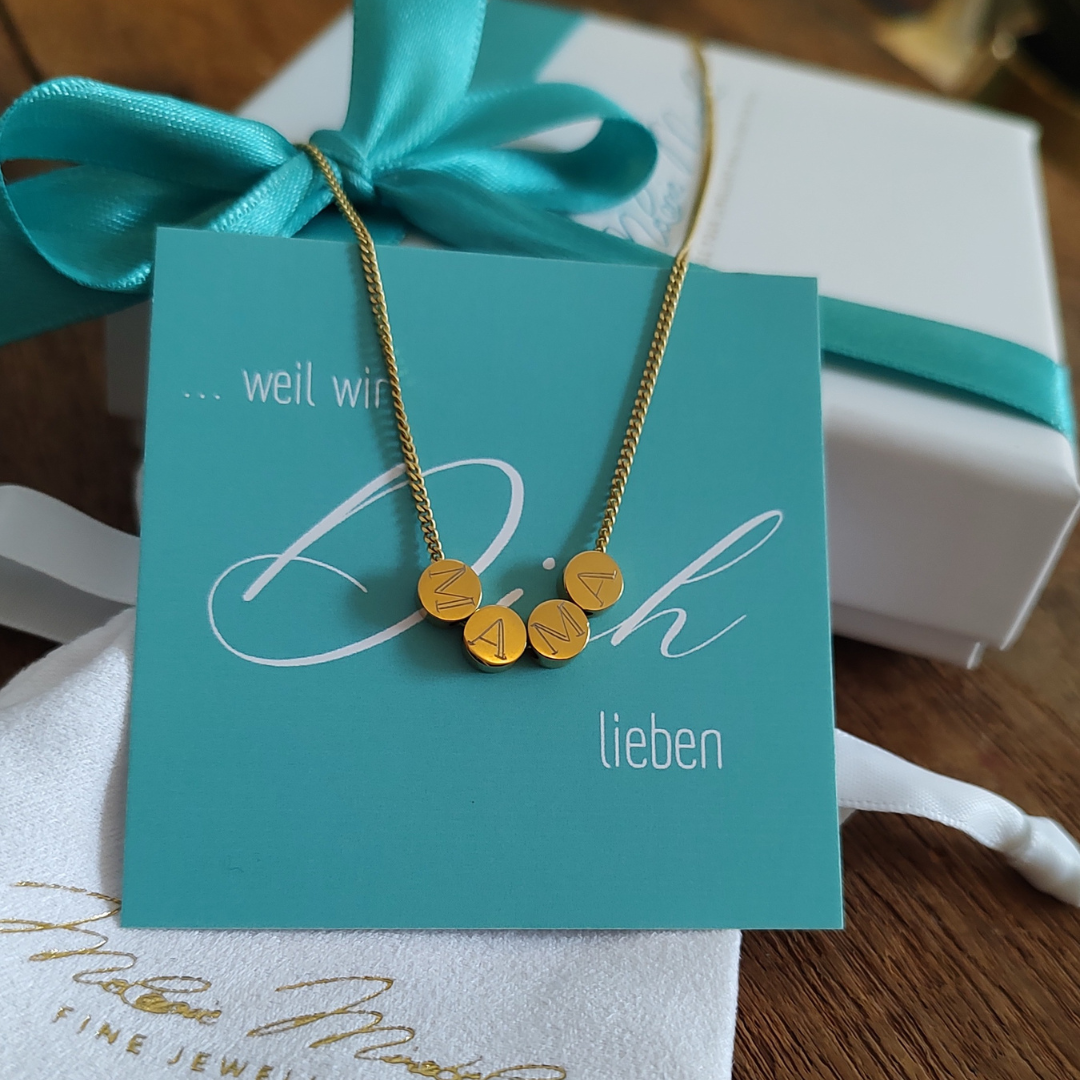 Kette mit Buchstaben Gold, Goldkette mit Buchstaben, Initialen Kette Gold, Initialenkette mit 4 Buchstaben, Kette für Mama, Schmuck zum Muttertag