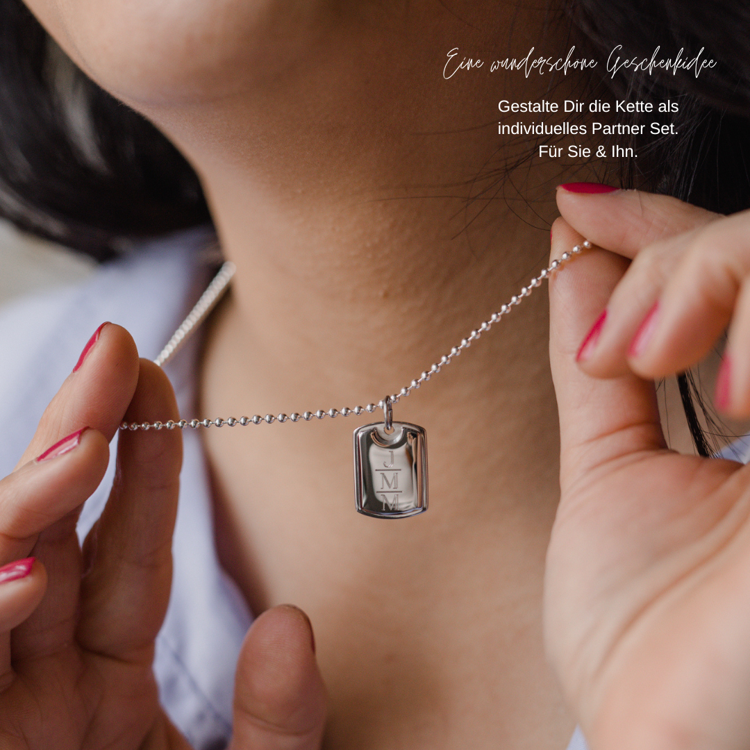 Partner Schmuck. Dog Tag Kette für Sie und ihn, Partner Ketten mit Gravur