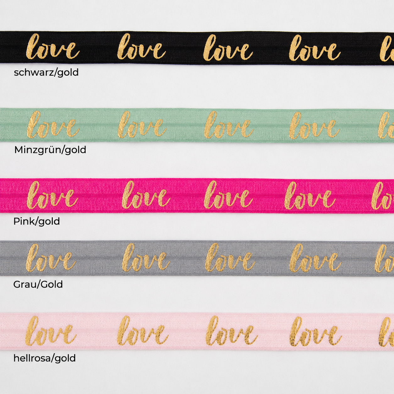 LOVE Herz Armband mit farbigen, elastischen Band