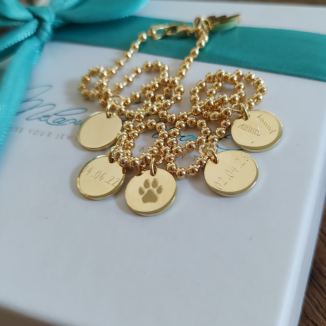 Familienkette HAPPY FAMILY mit 5 kleinen Gravur Anhänger