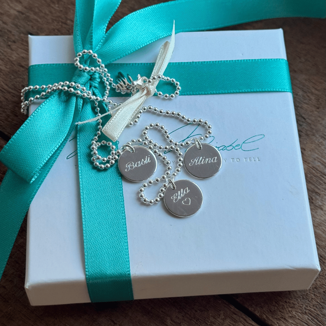 Familienkette Silber mit 3 Gravur Plättchen, kette personalisiert mit kinder namen für mama, namenskette für mütter geschenk zur geburt 