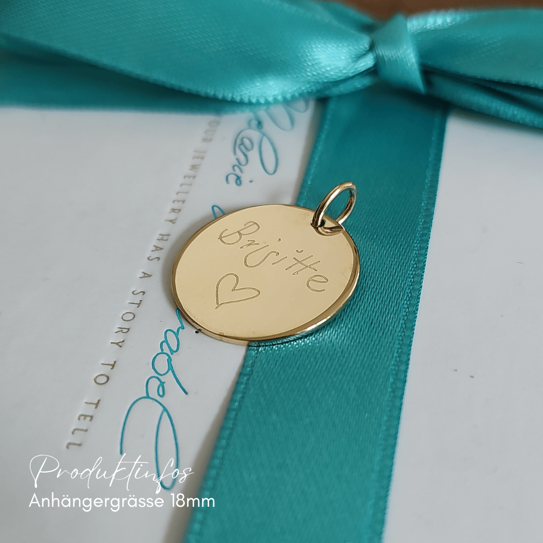 Gravur Anhänger Echtgold (in Grösse Deiner Wahl)