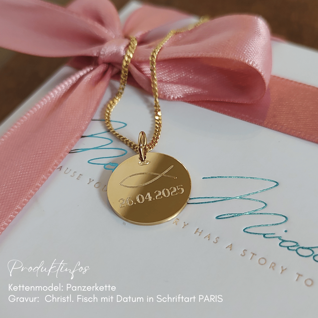 Taufschmuck Mädchen, kette zur kommunion mädchen, kette kreuz kommunion mädchen, kette kreuz gold kommunion, taufkette gold mädchen mit christlichen fisch und taufdatum