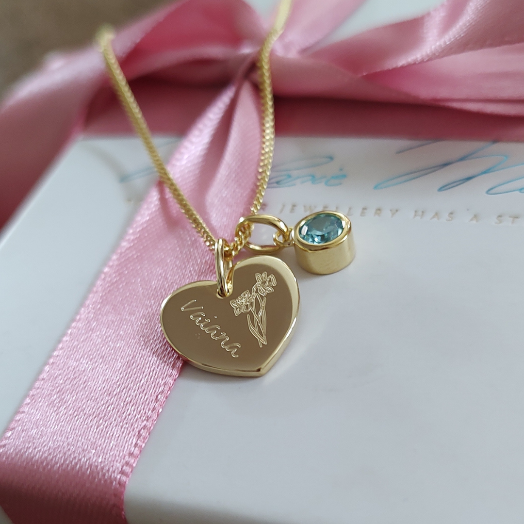 Gold Kette zur Taufe mit Herz und Geburtsstein Anhänger, Geschenk zur Einschulung, schmuck zum schulanfang mit gravur , Taufkette Gold mit persönlicher Gravur. Geschenk personalisiert nach meinen Wünschen zur Taufe und kommunion. Kleines Taufgeschenk für Mädchen