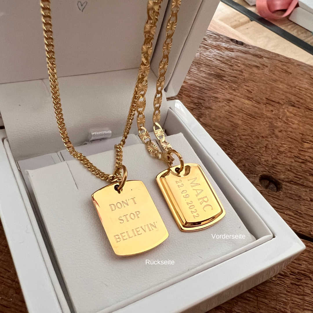 BABE Kette mit rechteckiger Gravur Plakette