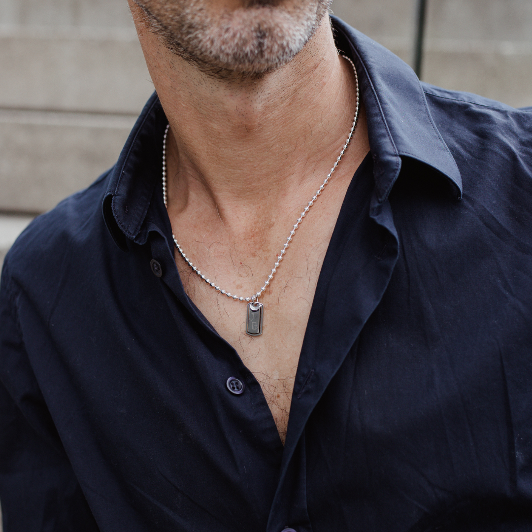 Halskette Herren Silber, Halskette Dog Tag Anhänger, Herren Kette mit Dog Tag Anhänger, Männer Kette mit Gravur, Silber Kette für Männer personalisiert, Halskette Männer mit rechteckigen Anhänger