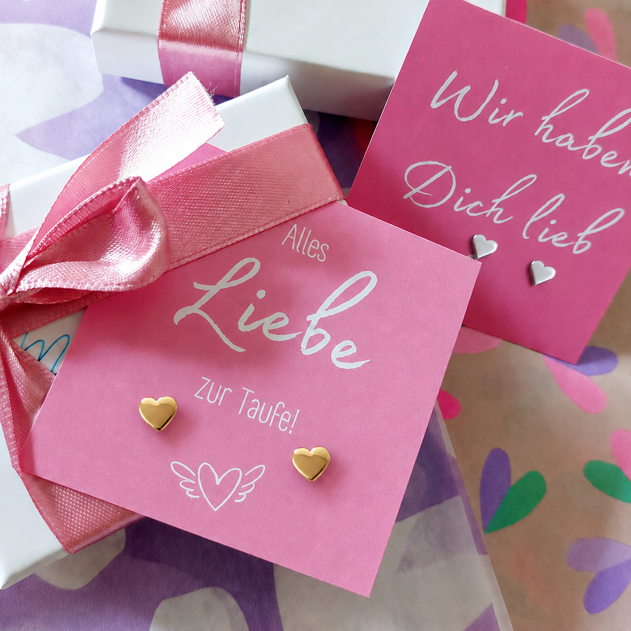kleine zarte Herz Ohrstecker in silber und gold. Geschenk zur Taufe Mädchen, kleines Geschenk für die Schultüte, Schmuck zur Einschulung, Schmuck für Mädchen, Schmuck Kommunion Mädchen