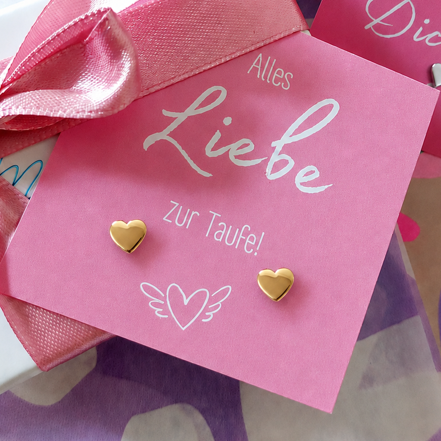 kleine zarte Herz Ohrstecker in silber und gold. Geschenk zur Taufe Mädchen, kleines Geschenk für die Schultüte, Schmuck zur Einschulung, Schmuck für Mädchen, Schmuck Kommunion Mädchen