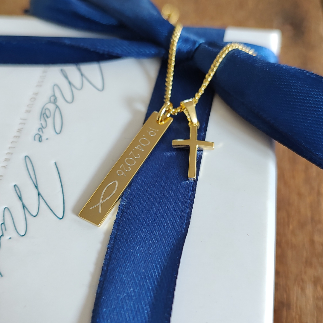 kreuz Kette Jungs zur Taufe und erstkommunion, goldene kette mit kreuz anhänger für junge taufe, geschenk junge personalisiert kommunion, schmuck teenager junge zum schulabschluss, jungs kette, schmuck junge mit gravur, taufgeschenk vom patenonkel an patenkind, geschenk für taufkind junge