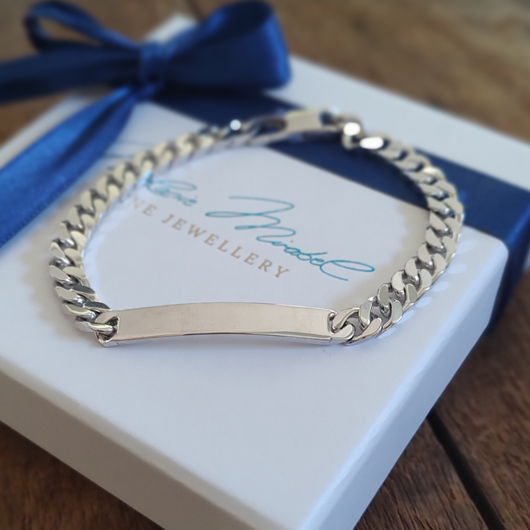 Armband mit Gravur für Männer, ID Armband Männer, Gravur Armband 925 Silber für Herren, namensarmband für papa mit baby fussabdruck, geschenk zur geburt für papa, massives panzerarmband echtsilber für herren, Identitätsarmbänder