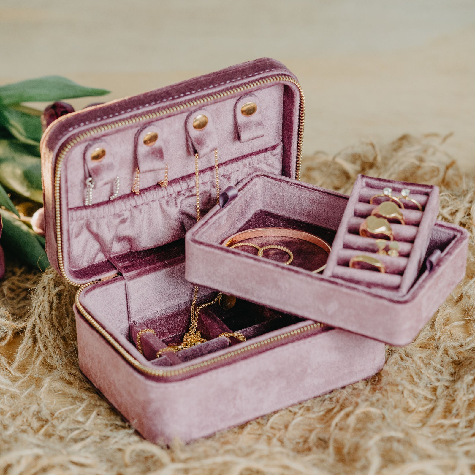 Reise Etui Schmuck, Travel Box Schmuck, Schmuckbox für Schmuck, Schmuck Etui Velours 