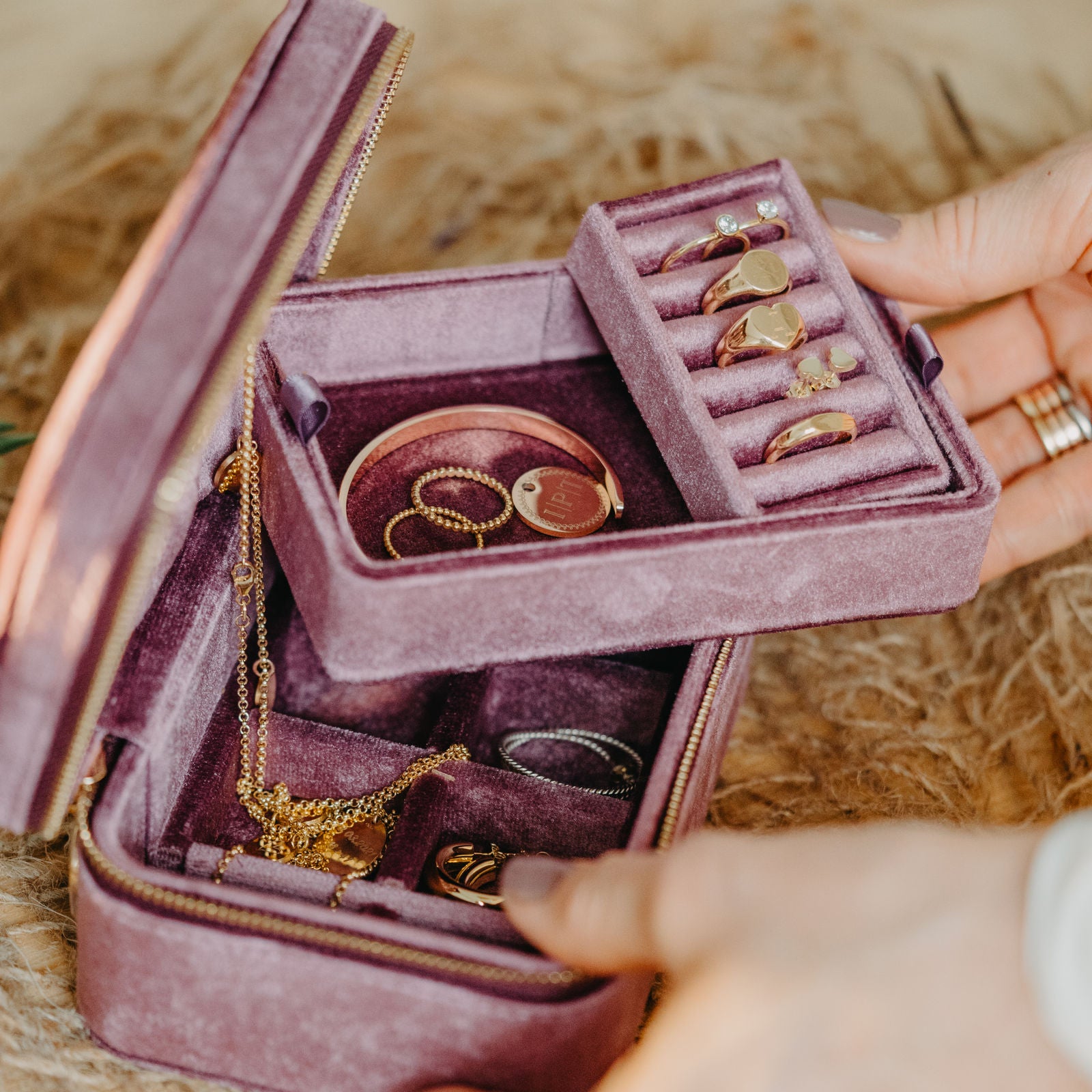 Reise Etui Schmuck, Travel Box Schmuck, Schmuckbox für Schmuck, Schmuck Etui Velours 