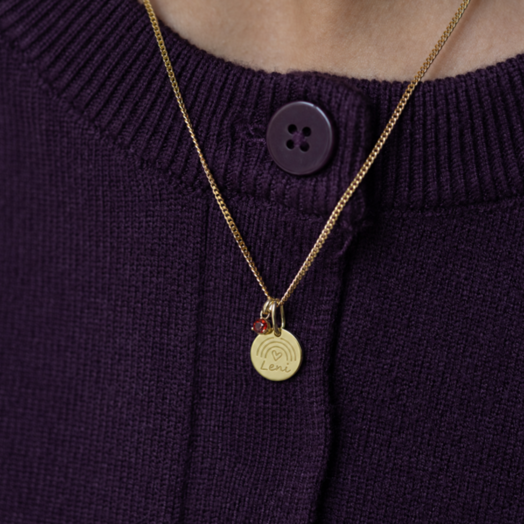 Echtgold Kette für Mädchen, Taufkette in Gold mit einem Geburtsstein Anhänger, echte Goldkette zur Erstkommunion für mädchen in 333 Gold und 585 Gold