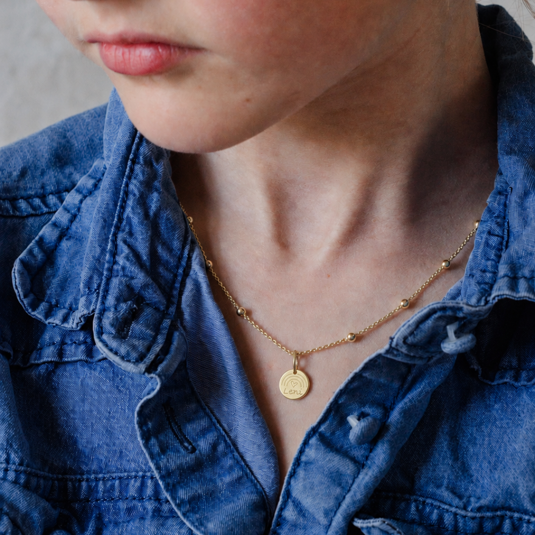 Taufkette Gold mit Gravur, Kette gold für mädchen zur taufe und kommunion, geschenk zur kommunion für mädchen, geschenk zur einschulung, personalisierte kette für den schulanfang, kleine geschenk für schultüte