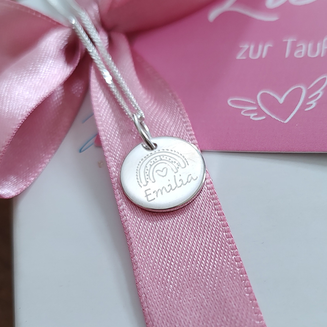 echt silber kette zur kommunion mädchen, kette mit name zur kommunion mädchen, kette personalisiert zur taufe patenkind,  schmuck personalisiert von patentante an patenkind, geschenk für patenkind, schmuck zur einschulung, kleines geschenk zum schulanfang