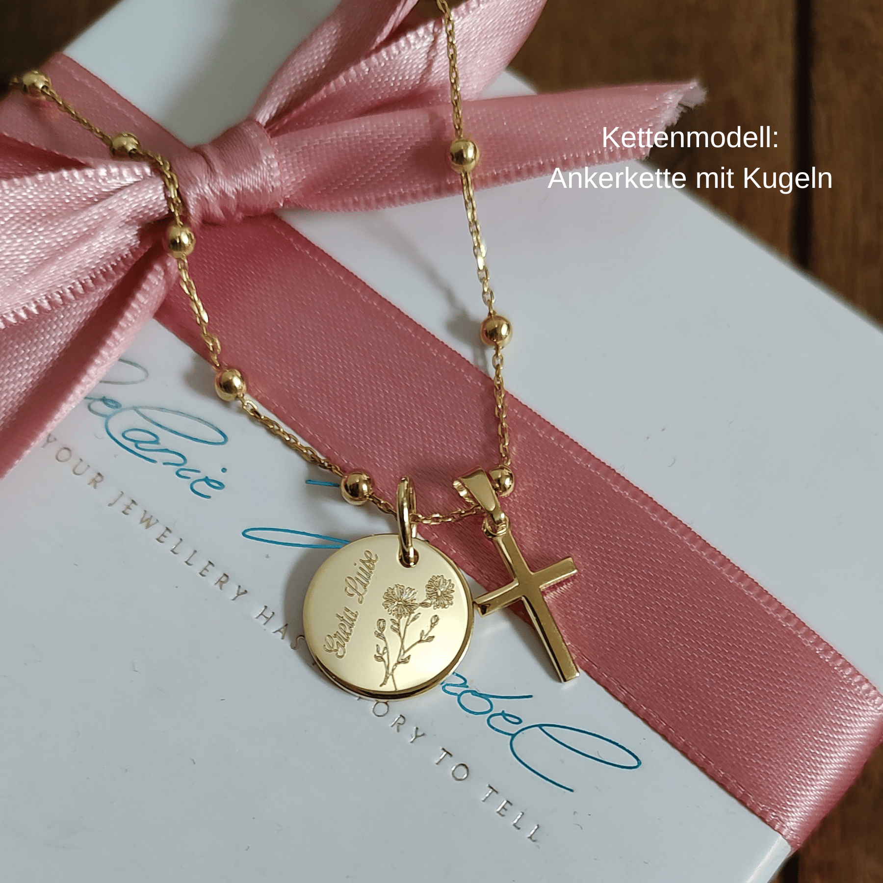 taufgeschenk mädchen, schmuck zur taufe für mädchen, gold kette zur taufe mit geburtsblume und name des kind, taufkind geschenk personalisiert