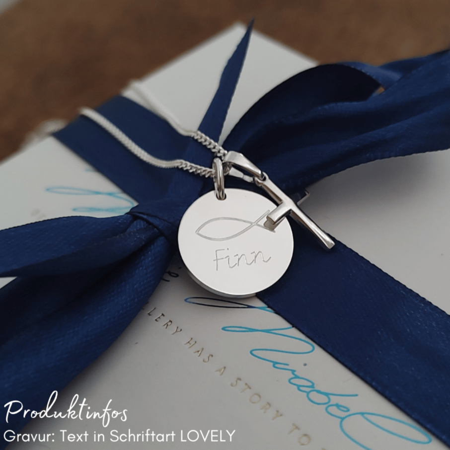 taufkette junge, taufkette jungs christlicher fisch, kette mit kreuz, taufschmuck junge silber, kreuz kette jungs