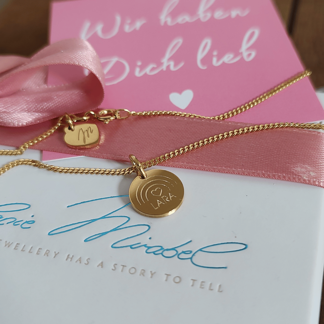 Taufkette Gold, Taufschmuck mädchen, personalisierte Kette in Gold mit Regenbogen, namenskette für mädchen, geschenk zur Einschulung, schmuck für mädchen mit name