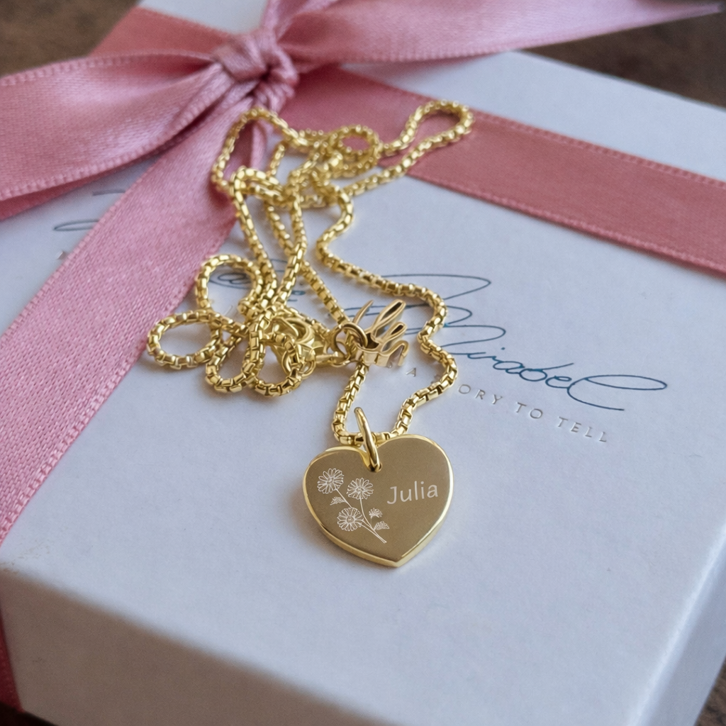 taufkette gold für mädchen, herz kette für mädchen mit gravur, geschenk zur taufe und kommunion, kinderkette gold mit herz