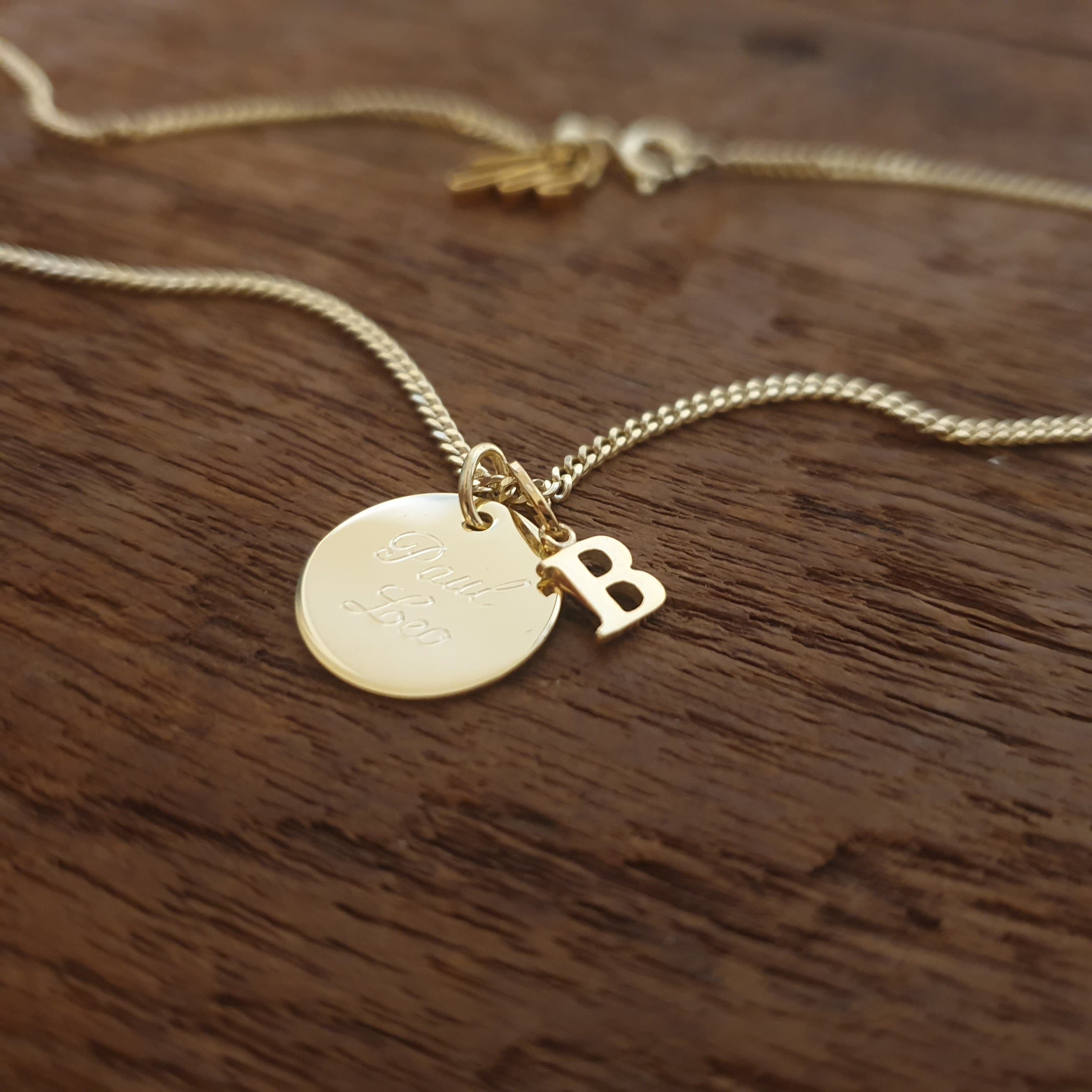 Goldkette mit Buchstabe 333 Gold, Buchstaben Kette Gold mit Gravur Plättchen, Kette mit Buchstabe, Goldkette mit Gravur Plättchen 333 Gold